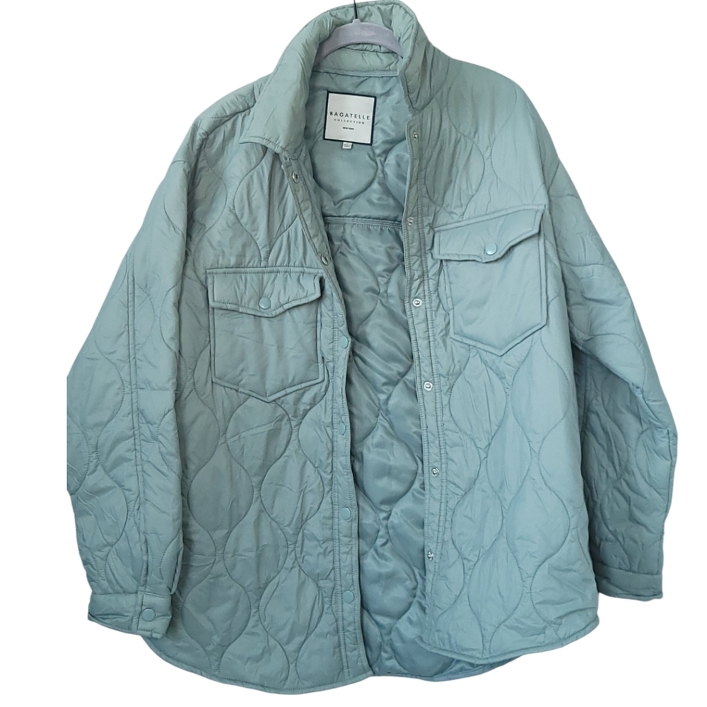 Bagatelle Collection Womens M Quilted Shacket Jacket Sage Green Snap Front - Picture 8 of 13